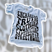 a white t - shirt that says enchanted truth streetwear