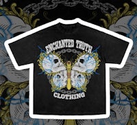 a black t - shirt that says enchanted faith clothing