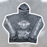 a gray hoodie with an image of an eagle on it